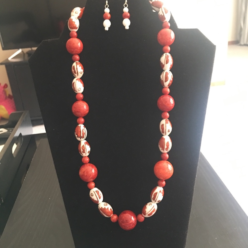 Glass Beaded Necklace & Earrings